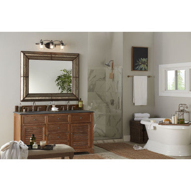 Bowman Collection Three-Light Matte Black Clear Chiseled Glass Coastal Bath Vanity Light - Damp Location Listed