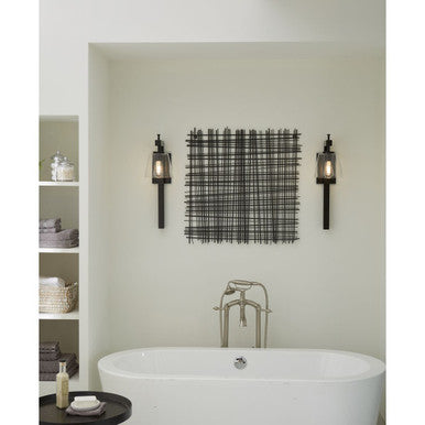 Saffert Collection One-Light New Traditional Matte Black Clear Glass Wall Light - Damp Location Listed