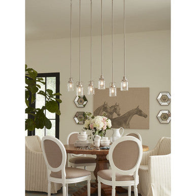 Calhoun Collection One-Light Brushed Nickel Clear Glass Farmhouse Mini-Pendant Light - Dry Location Listed