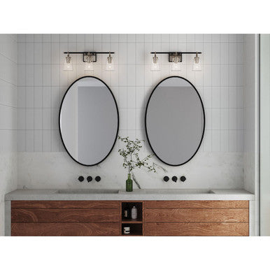 Cassell Collection Three-Light Brushed Nickel Matte Black Luxe Industrial Bath & Vanity Light - Damp Location Listed