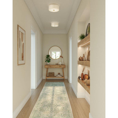 Inspire Collection Two-Light Satin Brass Summer Linen Shade New Traditional Flush Mount Light