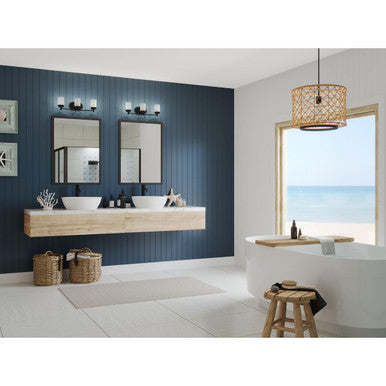 Glide Collection Three-Light Rubbed Bronze Etched Opal Glass Coastal Bath Vanity Light - Damp Location Listed