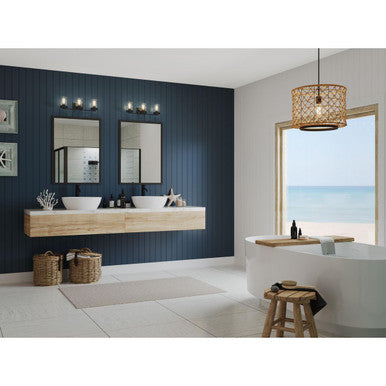 Winslett Collection Three-Light Matte Black Clear Seeded Glass Coastal Bath Vanity Light - Damp Location Listed