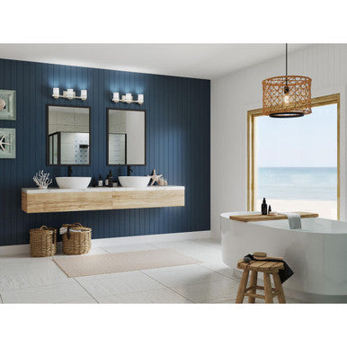 Reiss Collection Three-Light Modern Farmhouse Brushed Nickel Vanity Light - Damp Location Listed
