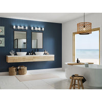Reiss Collection Four-Light Modern Farmhouse Polished Chrome Vanity Light - Damp Location Listed