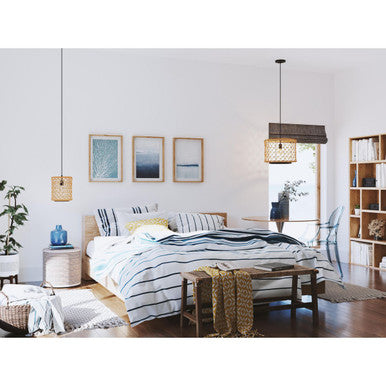 Chandra Collection One-Light Matte Black Global Pendant with Woven Shade - Dry Location Listed - Model P500420-31M