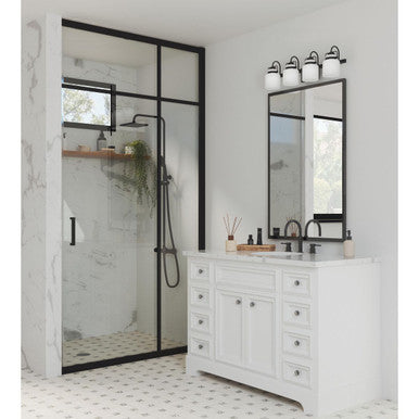 Fessler Collection Four-Light Matte Black Opal Glass Farmhouse Bath Light - Damp Location Listed