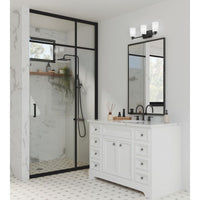 Adley Collection Three-Light Matte Black Etched Opal Glass New Traditional Bath Vanity Light - Damp Location Listed