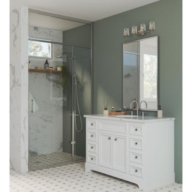 Calais Collection Four-Light New Traditional Brushed Nickel Clear Glass Bath Vanity Light - Damp Location Listed
