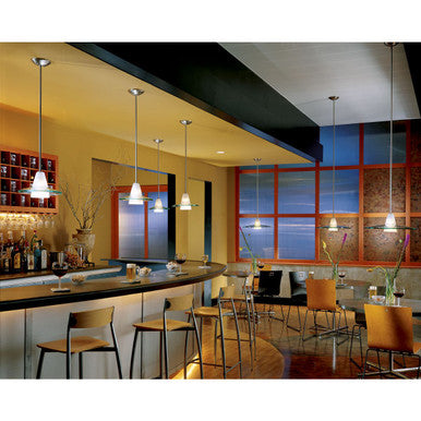 Modern Pendant One-Light Brushed Nickel Clear and Etched Glass Pendant Light - Dry Location Listed
