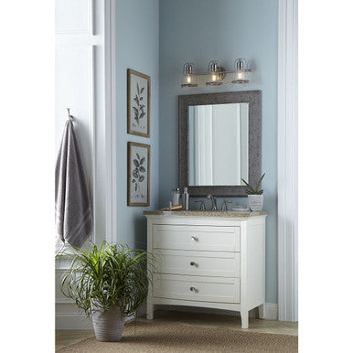 Conway Collection Three-Light Brushed Nickel and Clear Seeded Farmhouse Style Bath Vanity Wall Light - Damp Location Listed