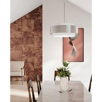 Silva Collection Three-Light Brushed Nickel White Linen Shade Pendant - Dry Location Listed - Model P500400-009
