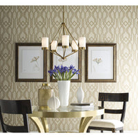 Elevate Collection Three-Light Brushed Bronze Etched White Glass Mid-Century Modern Chandelier Light - Dry Location Listed