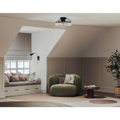Fanin Collection Oscillating Three-Blade Matte Black Luxe Ceiling Fan with Silver Blades and Artisanal Glass - Damp Location Listed