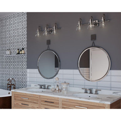 Litchfield Collection Three-Light Polished Chrome Clear Glass Coastal Bath Vanity Light - Damp Location Listed