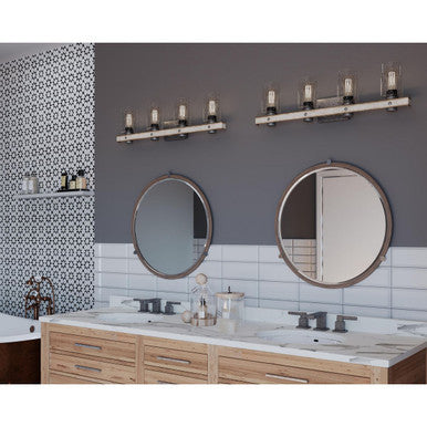 Gulliver Collection Four-Light Galvanized Finish Clear Seeded Glass Coastal Bath Vanity Light - Damp Location Listed