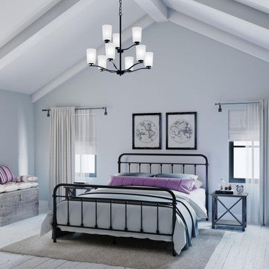 Adley Collection Nine-Light Matte Black Etched White Glass New Traditional  Chandelier - Dry Location Listed