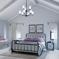 Adley Collection Nine-Light Matte Black Etched White Glass New Traditional  Chandelier - Dry Location Listed