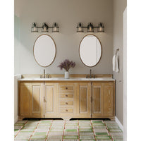Conway Collection Three-Light Matte Black and Clear Seeded Farmhouse Style Bath Vanity Wall Light - Damp Location Listed