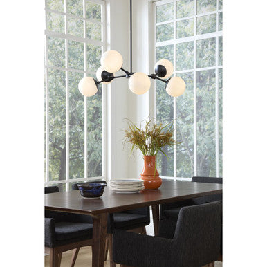 Haas Collection Six-Light Matte Black Mid-Century Modern Chandelier - Dry Location Listed