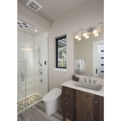 Inspire Collection Four-Light Polished Chrome Etched Glass Traditional Bath Vanity Light - Damp Location Listed