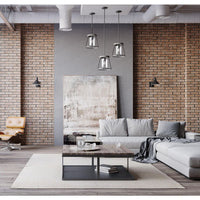 Laramie Collection One-Light Matte Black Rustic Modern Clear Seeded Glass Pendant - Dry Location Listed