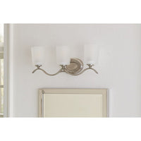 Inspire Collection Three-Light Brushed Nickel Etched Glass Traditional Bath Vanity Light - Damp Location Listed