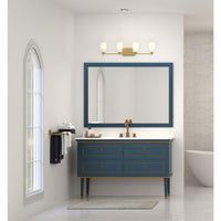 Adley Collection Four-Light Satin Brass Etched Opal Glass New Traditional Bath Vanity Light - Damp Location Listed