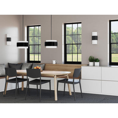 Silva Collection Three-Light Matte Black White Linen Shade Pendant - Dry Location Listed - Model P500400-31M