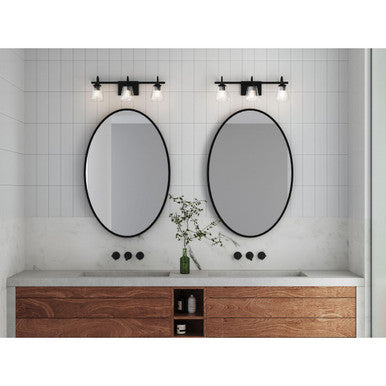 Martenne Collection Three-Light Matte Black Modern Farmhouse Vanity Light - Damp Location Listed