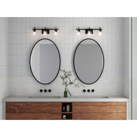 Martenne Collection Three-Light Matte Black Modern Farmhouse Vanity Light - Damp Location Listed