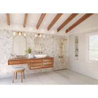 Cowan Collection Three-Light Modern Satin Brass Etched Opal Glass Bath Vanity Light - Damp Location Listed