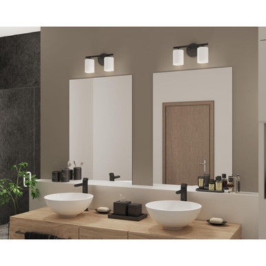 Replay Collection Two-Light Textured Black Etched Glass Modern Bath Vanity Light
