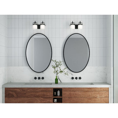 Fessler Collection Two-Light Matte Black Opal Glass Farmhouse Bath Light - Damp Location Listed