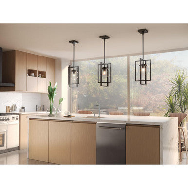 Atwell Collection One-Light Matte Black Clear Glass Luxe Pendant Light - Dry Location Listed