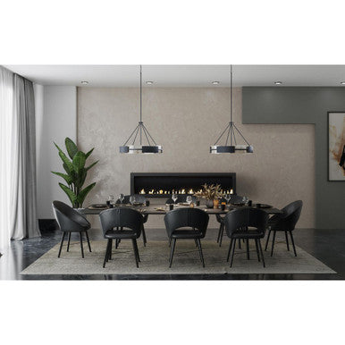 Lowery Collection Six-Light Matte Black Industrial Luxe Hanging Pendant Light with Aged Silver Leaf Accent - Dry Location Listed