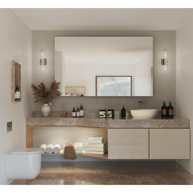 Clarion Collection Two-Light Brushed Nickel and Clear Glass Modern Style Bath Vanity Wall Light - Damp Location Listed