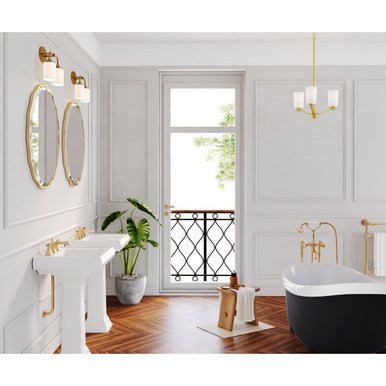 Lynzie Collection Two-Light Brushed Gold Etched Opal Glass Modern Bath Vanity Light - Damp Location Listed