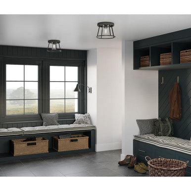 Laramie Collection One-Light Matte Black Rustic Modern Clear Seeded Glass 12