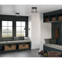 Laramie Collection One-Light Matte Black Rustic Modern Clear Seeded Glass 12