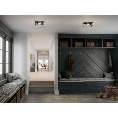 Perimeter Collection Two-Light Matte Black Modern Style Flush Mount Ceiling Light - Damp Location Listed
