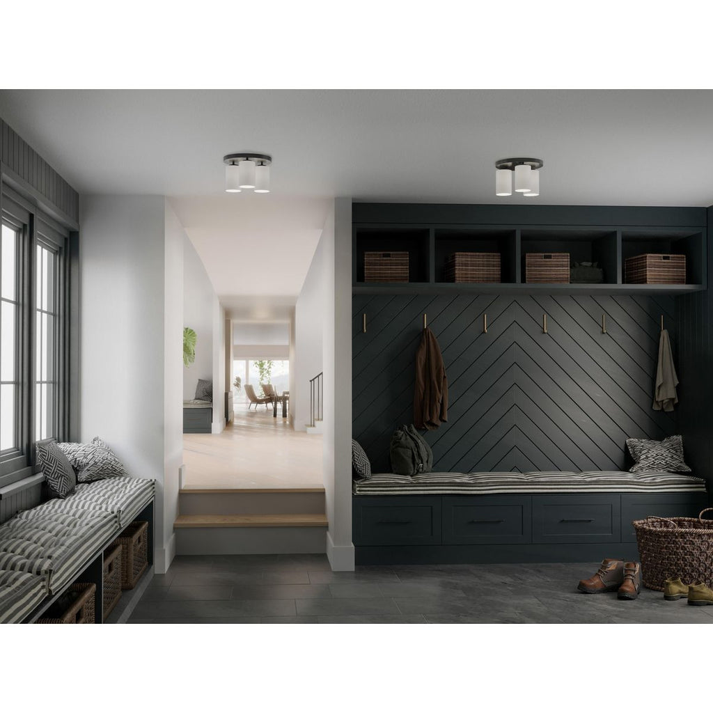 Cofield Collection 12 in. Three-Light Matte Black Transitional Flush Mount - Damp Location Listed