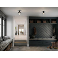 Tremont Collection One-Light Matte Black and Clear Seeded Glass Farmhouse Style Ceiling Light