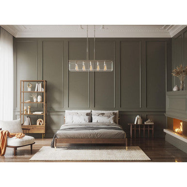 Glayse Collection Five-Light Brushed Nickel Clear Glass Luxe Linear Chandelier Light - Dry Location Listed