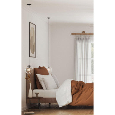 Atwell Collection 10-inch Matte Black and Clear Glass Globe Medium Hanging Pendant Light - Dry Location Listed