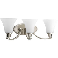 Joy Collection Three-Light Brushed Nickel Etched Glass Traditional Bath Vanity Light - Damp Location Listed