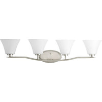 Bravo Collection Four-Light Brushed Nickel Etched Glass Modern Bath Vanity Light - Damp Location Listed