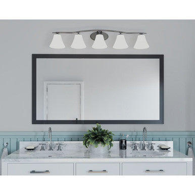 Bravo Collection Five-Light Brushed Nickel Etched Glass Modern Bath Vanity Light - Damp Location Listed