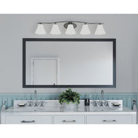 Bravo Collection Five-Light Brushed Nickel Etched Glass Modern Bath Vanity Light - Damp Location Listed
