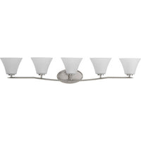 Bravo Collection Five-Light Brushed Nickel Etched Glass Modern Bath Vanity Light - Damp Location Listed